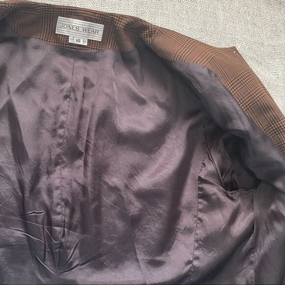 Jones Wear Brown Plaid Round Neck Blazer Sz 16 - Picture 13 of 14